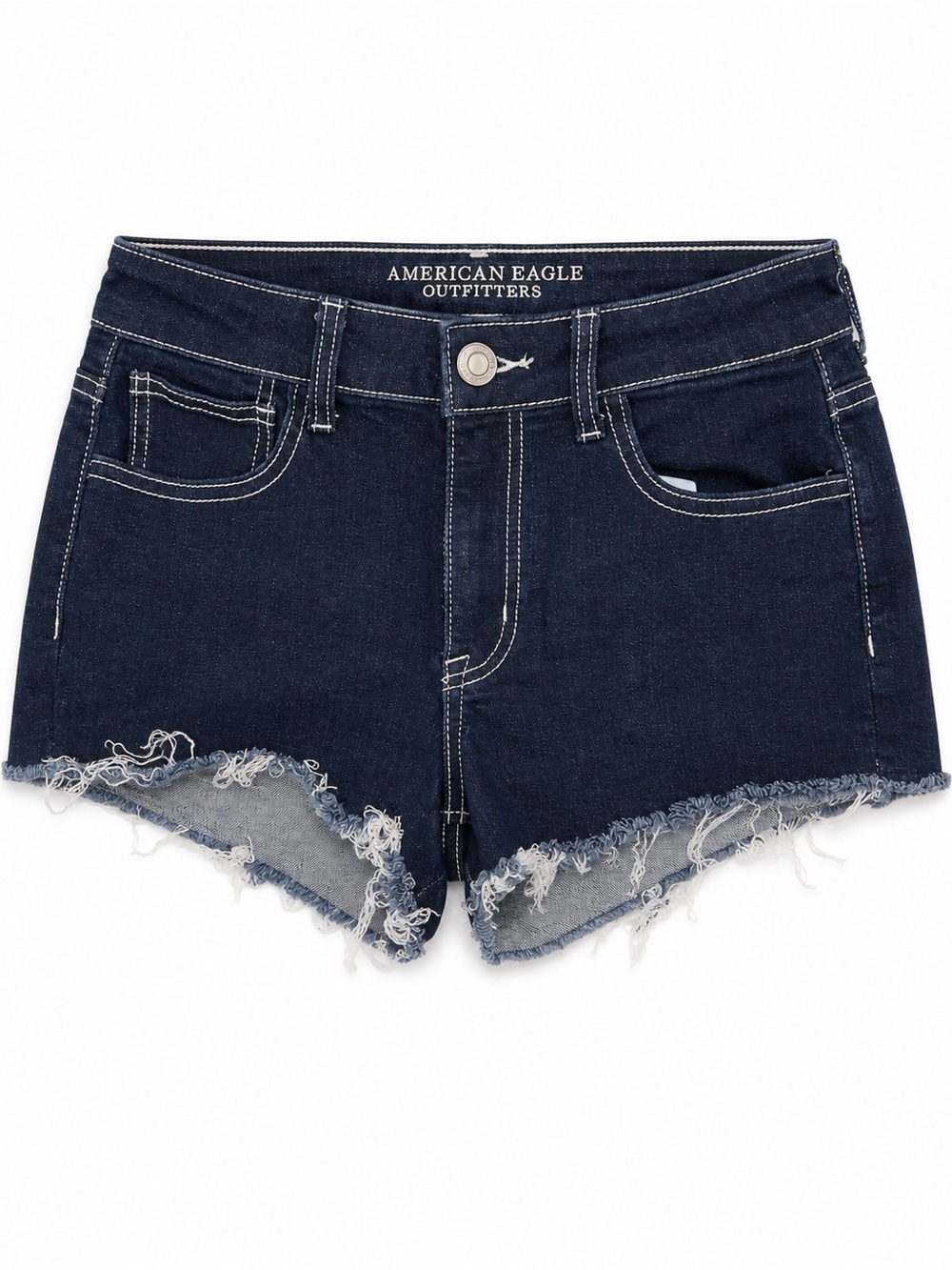 American Eagle Outfitters Dark Blue Denim Frayed Hem Shorts